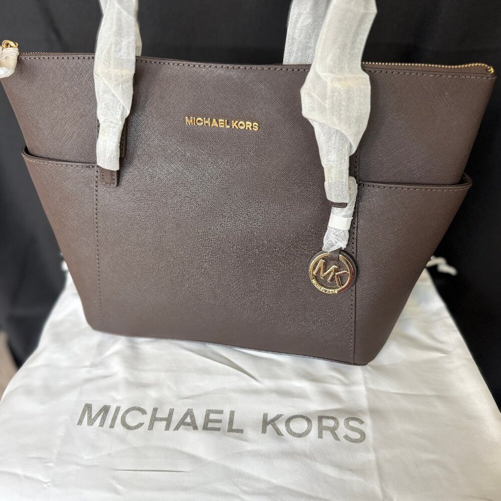 NWT: Michael Kors Jet Set East West Large tote; Coffee color w/gold hardware